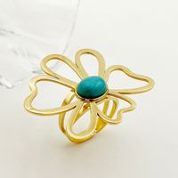 Casual Hawaiian Artistic Geometric Flower 304 Stainless Steel 14K Gold Plated Turquoise Rings In Bulk main image 3