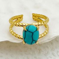 Casual Hawaiian Artistic Geometric Flower 304 Stainless Steel 14K Gold Plated Turquoise Rings In Bulk main image 4