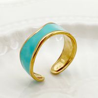 Casual Hawaiian Artistic Geometric Flower 304 Stainless Steel 14K Gold Plated Turquoise Rings In Bulk main image 5