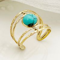 Casual Hawaiian Artistic Geometric Flower 304 Stainless Steel 14K Gold Plated Turquoise Rings In Bulk main image 6