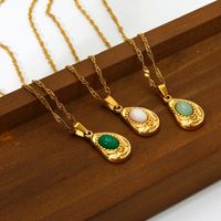 IG Style Geometric 304 Stainless Steel Natural Stone 18K Gold Plated Pendant Necklace In Bulk main image 4