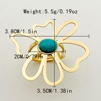 Casual Hawaiian Artistic Geometric Flower 304 Stainless Steel 14K Gold Plated Turquoise Rings In Bulk sku image 2