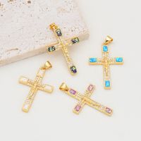 1 Piece 22*33mm Copper Zircon 18K Gold Plated Human Cross Polished Pendant main image 1