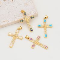 1 Piece 22*33mm Copper Zircon 18K Gold Plated Human Cross Polished Pendant main image 7