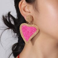 1 Pair Basic Retro Heart Shape Raffia Drop Earrings main image 6