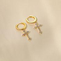 1 Pair Modern Style Simple Style Cross Pearl Plating Inlay Copper Zircon 18K Gold Plated Drop Earrings main image 4