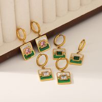 1 Pair Vintage Style French Style Geometric Polishing Plating Inlay 304 Stainless Steel Zircon 18K Gold Plated Drop Earrings main image 1