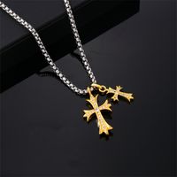Wholesale Hip-Hop Luxurious Rock Cross 304 Stainless Steel Copper Plating K Gold Plated Pendant Necklace main image 2