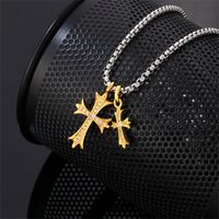 Wholesale Hip-Hop Luxurious Rock Cross 304 Stainless Steel Copper Plating K Gold Plated Pendant Necklace main image 4