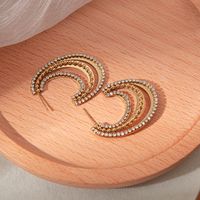 Elegant Glam C Shape Plating Inlay 304 Stainless Steel Zircon Gold Plated Ear Studs main image 1