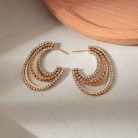 Elegant Glam C Shape Plating Inlay 304 Stainless Steel Zircon Gold Plated Ear Studs main image 4
