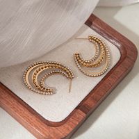 Elegant Glam C Shape Plating Inlay 304 Stainless Steel Zircon Gold Plated Ear Studs main image 3
