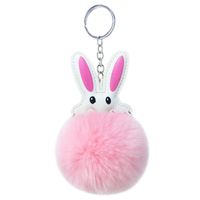 New Cute Pu Rabbit Fur Ball Keychain sku image 5