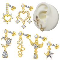 1 Piece Ear Cartilage Rings & Studs Sweet Simple Style Star Moon Heart Shape 316 Stainless Steel  Copper Hollow Out Inlay Rhinestones Glass Zircon Gold Plated Ear Cartilage Rings & Studs main image 1