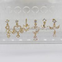 1 Piece Ear Cartilage Rings & Studs Sweet Simple Style Star Moon Heart Shape 316 Stainless Steel  Copper Hollow Out Inlay Rhinestones Glass Zircon Gold Plated Ear Cartilage Rings & Studs main image 9