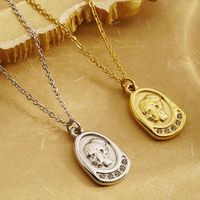 304 Stainless Steel 18K Gold Plated IG Style Vintage Style Plating Inlay Portrait Rhinestones Pendant Necklace main image 3