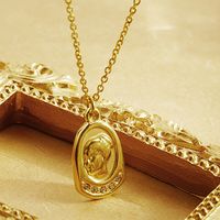 304 Stainless Steel 18K Gold Plated IG Style Vintage Style Plating Inlay Portrait Rhinestones Pendant Necklace main image 5