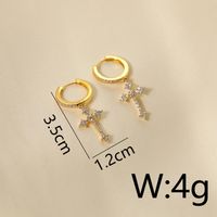 1 Pair Modern Style Simple Style Cross Pearl Plating Inlay Copper Zircon 18K Gold Plated Drop Earrings main image 2