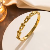 Titanium Steel 18K Gold Plated Elegant Basic Classic Style U Shape Solid Color Bangle main image 4