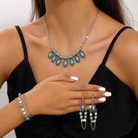 IG Style Retro Geometric Alloy Plating Inlay Turquoise Women's Jewelry Set main image 1