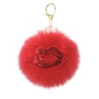 Reflective Sequins Red Lips Fur Ball Keychain sku image 9
