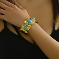 Hip-Hop Retro Solid Color Alloy Inlay Turquoise Women's sku image 1