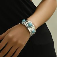 Hip-Hop Retro Solid Color Alloy Inlay Turquoise Women's sku image 2