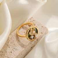 Freshwater Pearl Copper 18K Gold Plated Elegant Vintage Style Enamel Plating Inlay Flower Freshwater Pearl Open Rings main image 6