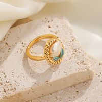 Freshwater Pearl Copper 18K Gold Plated Elegant Vintage Style Enamel Plating Inlay Flower Freshwater Pearl Open Rings main image 5