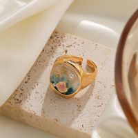 Freshwater Pearl Copper 18K Gold Plated Elegant Vintage Style Enamel Plating Inlay Flower Freshwater Pearl Open Rings main image 8