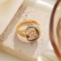 Freshwater Pearl Copper 18K Gold Plated Elegant Vintage Style Enamel Plating Inlay Flower Freshwater Pearl Open Rings main image 9