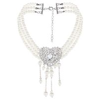 Wholesale Jewelry Elegant Wedding Sweet Heart Shape Imitation Pearl Rhinestones Silver Plated Beaded Inlay Choker sku image 1