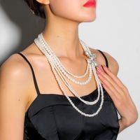 Wholesale Jewelry Casual Elegant Glam Round Imitation Pearl Silver Plated Beaded Plating Layered Necklaces main image 3