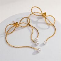 1 Pair Casual Sweet Bow Knot Plating Inlay 304 Stainless Steel Artificial Pearls 18K Gold Plated Ear Studs main image 4