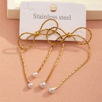 1 Pair Casual Sweet Bow Knot Plating Inlay 304 Stainless Steel Artificial Pearls 18K Gold Plated Ear Studs main image 2