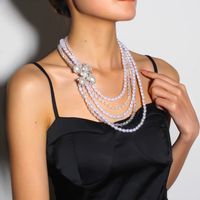 Großhandel Schmuck Elegant Einfacher Stil Blume Kunststoff Zinklegierung Harz Versilbert Perlen Inlay Pulloverkette Halskette main image 1