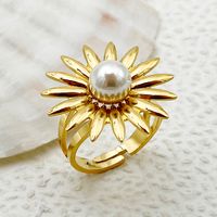 Einfacher Stil Pendeln Blume Blitz Edelstahl 304 14 Karat Vergoldet Perle Zirkon Ringe In Masse main image 3