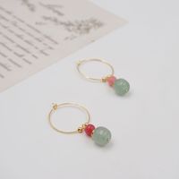 1 Pair Chinoiserie Vintage Style Lady Geometric Natural Stone Copper Gold Plated Drop Earrings main image 4