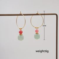1 Pair Chinoiserie Vintage Style Lady Geometric Natural Stone Copper Gold Plated Drop Earrings main image 2