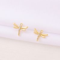 Cute Artistic Dragonfly 18K Gold Plated Zircon Copper Wholesale Jewelry Accessories main image 5