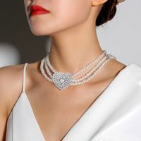 Wholesale Jewelry Glam Sweet Heart Shape Imitation Pearl Zinc Alloy Rhinestones Silver Plated Beaded Inlay Necklace main image 1