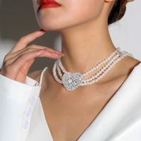 Wholesale Jewelry Glam Sweet Heart Shape Imitation Pearl Zinc Alloy Rhinestones Silver Plated Beaded Inlay Necklace main image 3