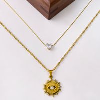 304 Stainless Steel 18K Gold Plated Simple Style Classic Style Plating Inlay Devil's Eye Heart Shape Zircon Pendant Necklace main image 3