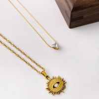304 Stainless Steel 18K Gold Plated Simple Style Classic Style Plating Inlay Devil's Eye Heart Shape Zircon Pendant Necklace main image 5
