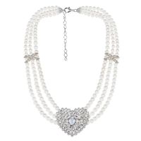 Wholesale Jewelry Glam Sweet Heart Shape Imitation Pearl Zinc Alloy Rhinestones Silver Plated Beaded Inlay Necklace sku image 1