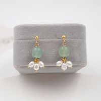 1 Pair Vintage Style Lady Ethnic Style Geometric Natural Stone Freshwater Pearl Copper Gold Plated Drop Earrings sku image 2