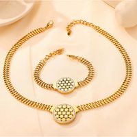Titanium Steel 18K Gold Plated Casual Simple Style Hollow Out Inlay Geometric Zircon Bracelets Necklace main image 4