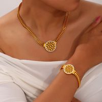 Titanium Steel 18K Gold Plated Casual Simple Style Hollow Out Inlay Geometric Zircon Bracelets Necklace main image 8