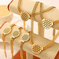 Titan Stahl 18 Karat Vergoldet Lässig Einfacher Stil Aushöhlen Inlay Geometrisch Zirkon Armbänder Halskette main image 1