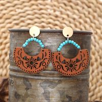 1 Pair Vintage Style Ethnic Style Geometric Skull Hollow Out Wood Drop Earrings main image 4